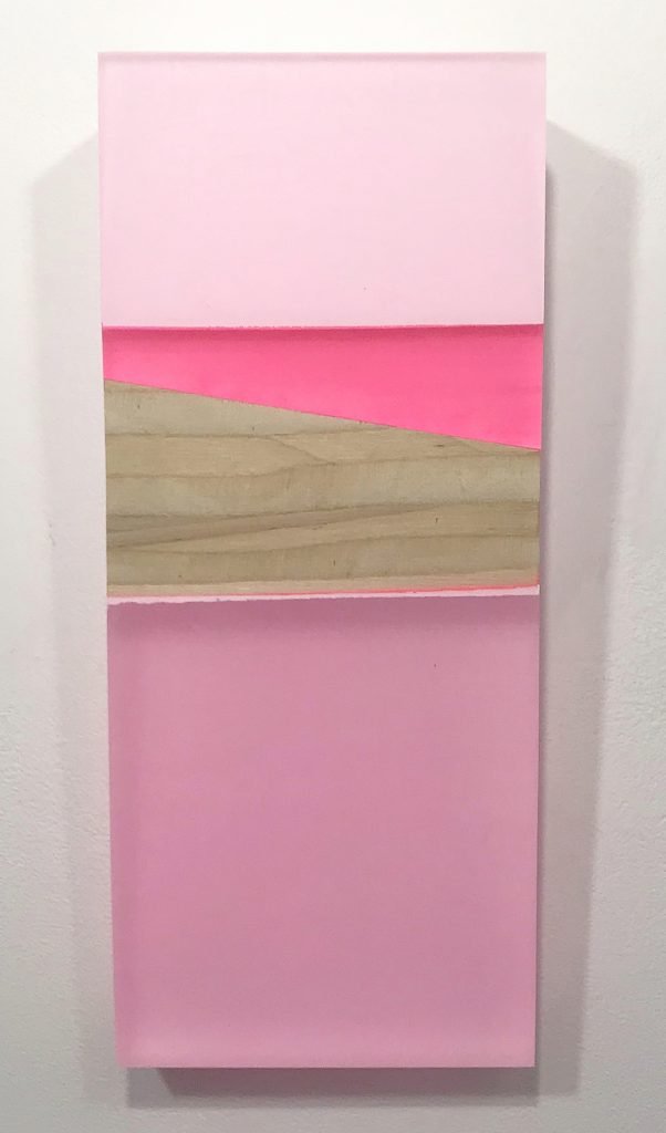 Michelle Benoit, Cross Cut Sunshine Series: Over White, 2018, mixed media on hand cut Lucite, 5.5” x 13” x 3”