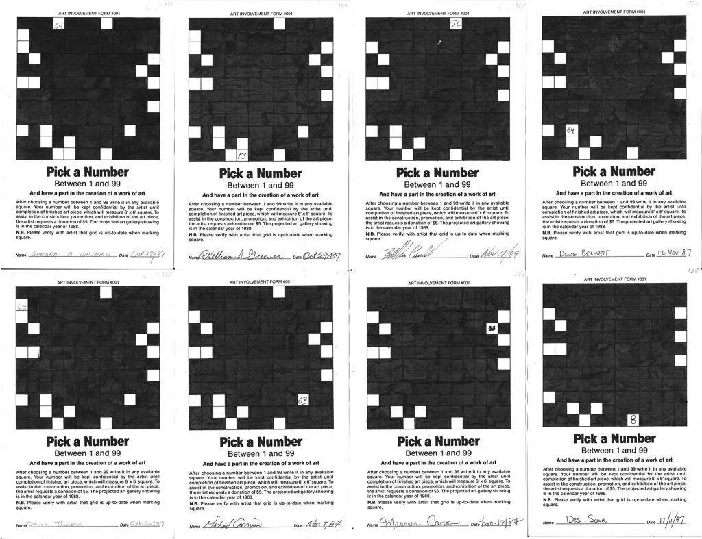 Steve Rockwell, Pick a Number between 1 and 99 (detail), 1987, ink on printed bond paper, 42.5 inches x 12 feet 10 inches