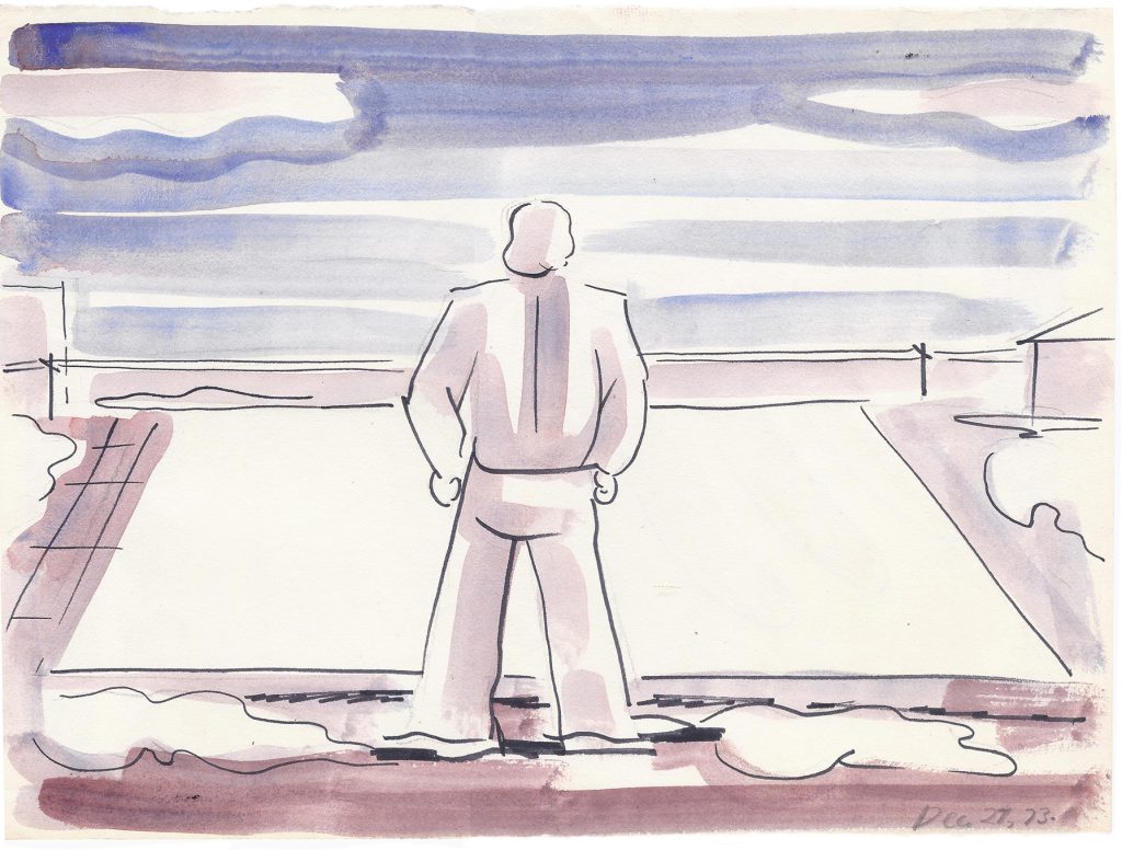 Jouko Salomaa, Field Work, December 23, 1973. ink and water color on paper, 9 x 12 inches