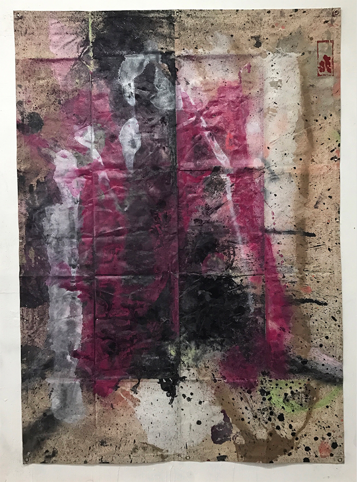 James Greco, Tarp Painting 14, 2018, spray enamel on canvas tarp