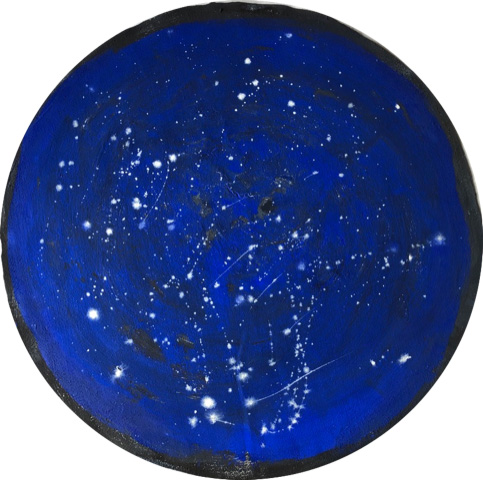 Lenora Rosenfield, Night 1, 2020, fresco and egg tempera on fabric, 35 inch diameter.