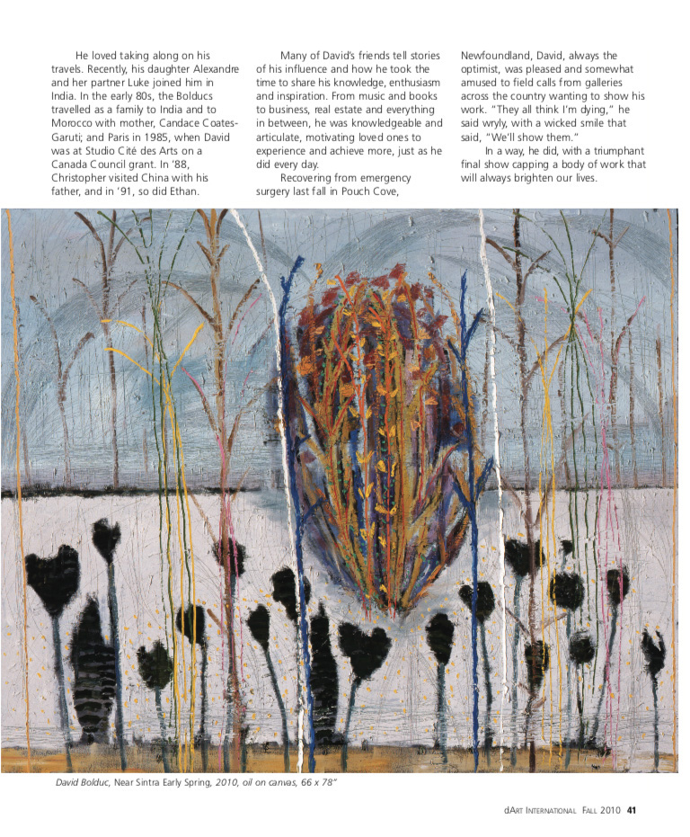 Fall 2010 dArt magazine page 41 with David Bolduc Near Sintra Early Spring painting.