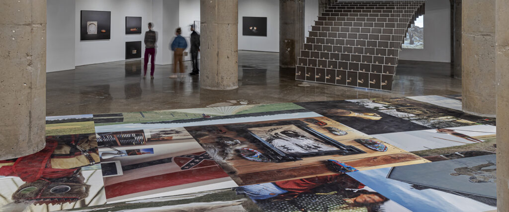 Installation view: Acts of Erasure, MOCA Toronto, 2020, with works by artists Fatma Bucak and Krista Belle Stewart. Photo: Toni Hafkenscheid