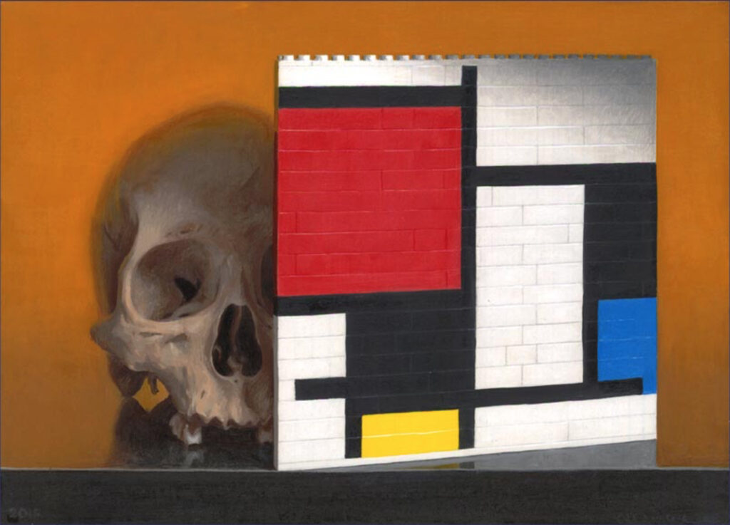 Conor Walton, Lego Mondrian, 2019. Oil on linen, 10 x 14 in. Courtesy of John Kelley.