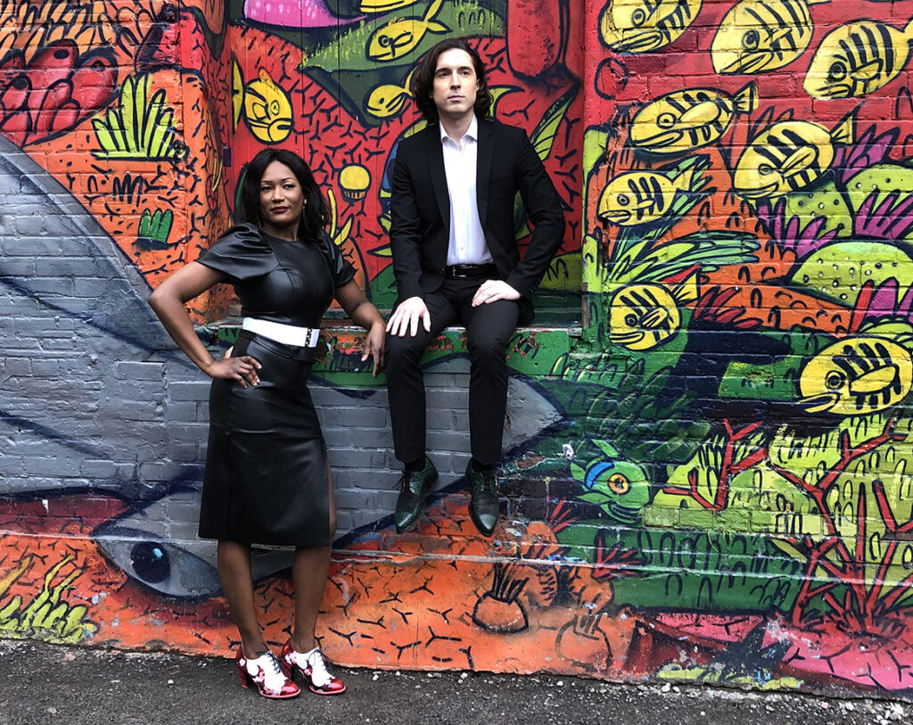 Irina De Vilhina and Kyle Shields photographed in one of the many graffiti-laden laneways in Toronto