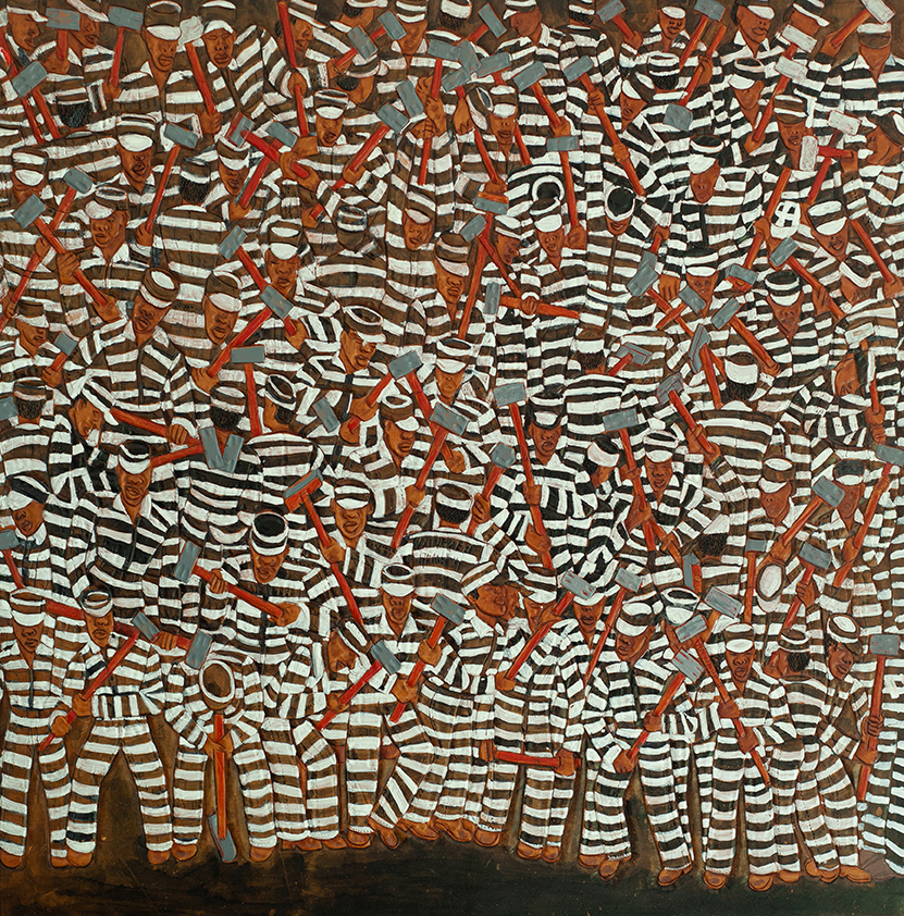 Winfred Rembert, All Me, 2002, dye on carved and tooled leather, 25.25 x 25.25 inches