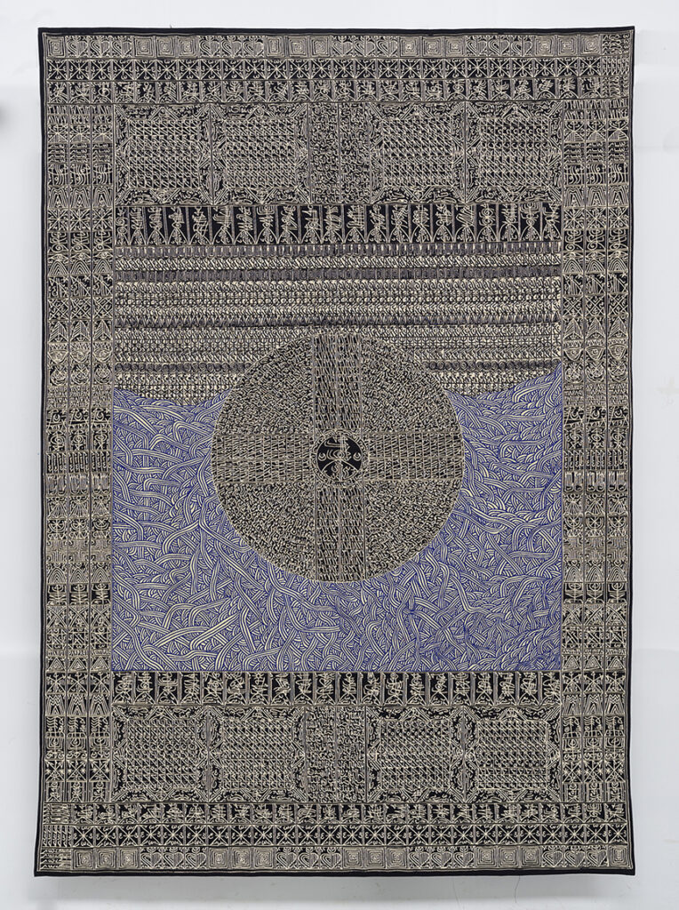 Rachid Koraïchi, Jardin d'Afrique, 2021, woven tapestry, 129.92 x 90.94 in. Courtesy of Aicon Art