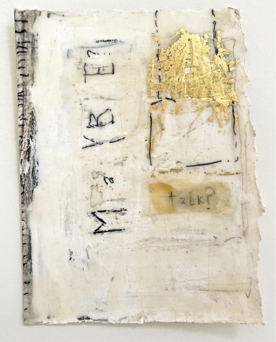 CONVERSATIONS series #4  © Melinda Stickney-Gibson 2022, beeswax, oil on paper,  6x4 inches