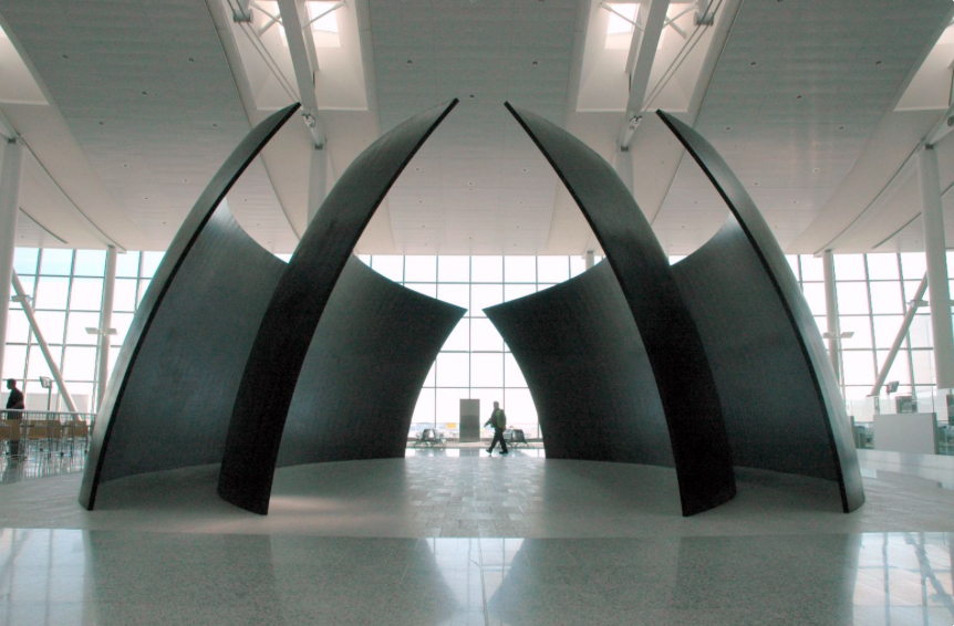 Richard Serra, Tilted Spheres, 2004, steel, 4.35 x 13.86 12.11 meters overall. Courtest Richard Serra and Pearson International Airport