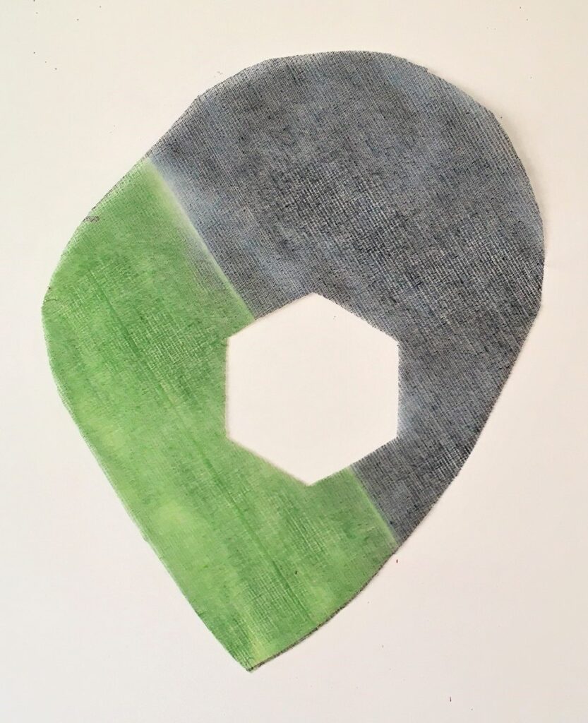 Daniel Dezeuze, Untitled, 1981, acrylic on gauze cut-out, 22-1/2” x 18-1/4”