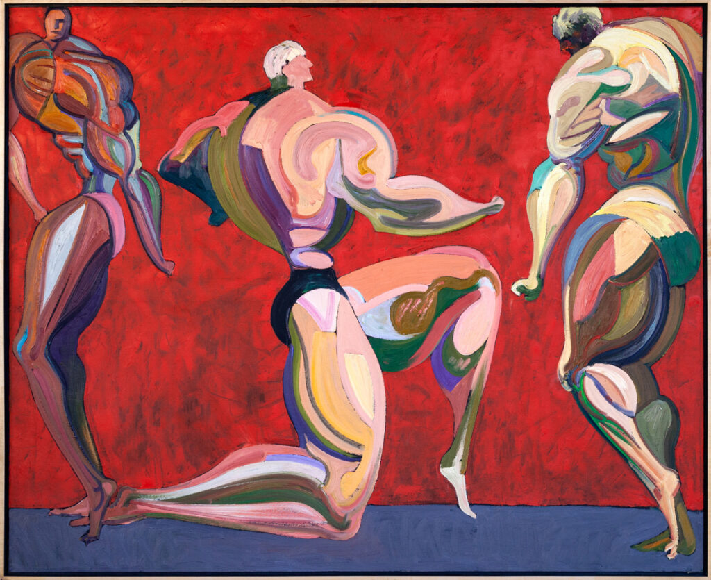 Harold Town, Musclemen, 1984, oil and lucite on canvas, 55.5 x 68.5 inches