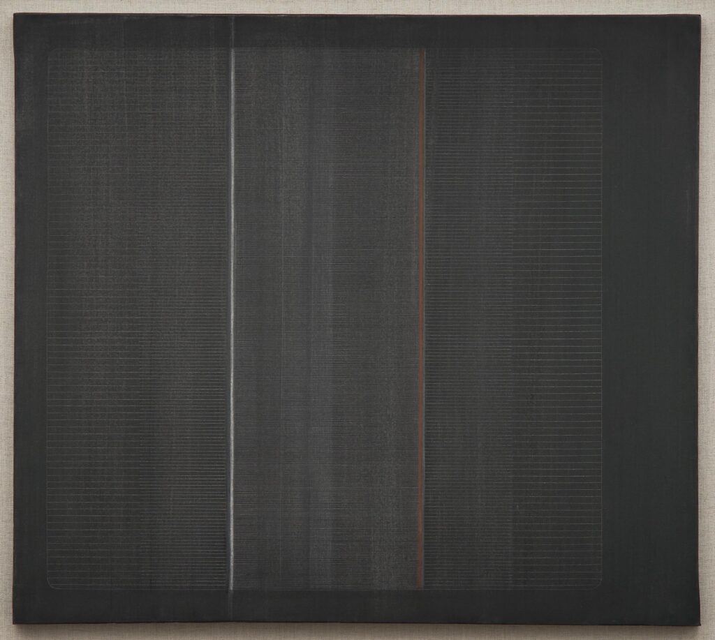 Bice Lazzari, Senza Titolo [Untitled], 1967, tempera on canvas, 108 x 118 in. Courtesy of Archivio Bice Lazzari and kaufmann repetto Milan / New York and Richard Saltoun Gallery London / Rome. Photo: Kunning Huang