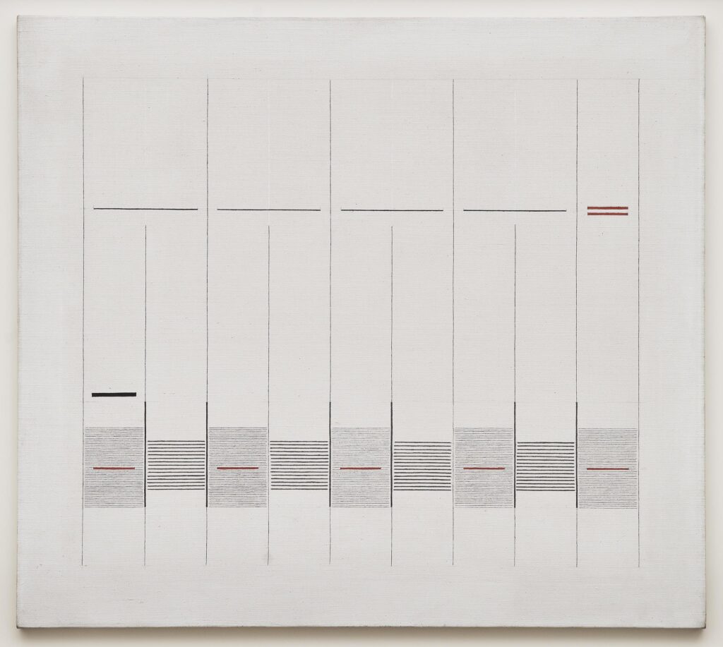 Bice Lazzari, Acrilico n.6 [Acrylic no. 6], 1975, acrylic on canvas, 107.3 in x 118 in. Courtesy of Archivio Bice Lazzari and kaufmann repetto Milan / New York and Richard Saltoun Gallery London / Rome. Photo: Kunning Huang