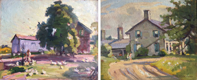 From left: Peter Clapham Sheppard, Country Idyl, Erin Ontario, oil on panel, 21.6 x 26.7 cm, and Near Erin, Ontario oil on panel, 21.6 x 26.7 cm