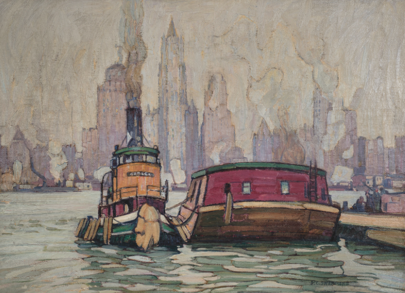 Peter Clapham Sheppard, The Waterfront, New York City 1922, oil on canvas, 89 x 122 cm