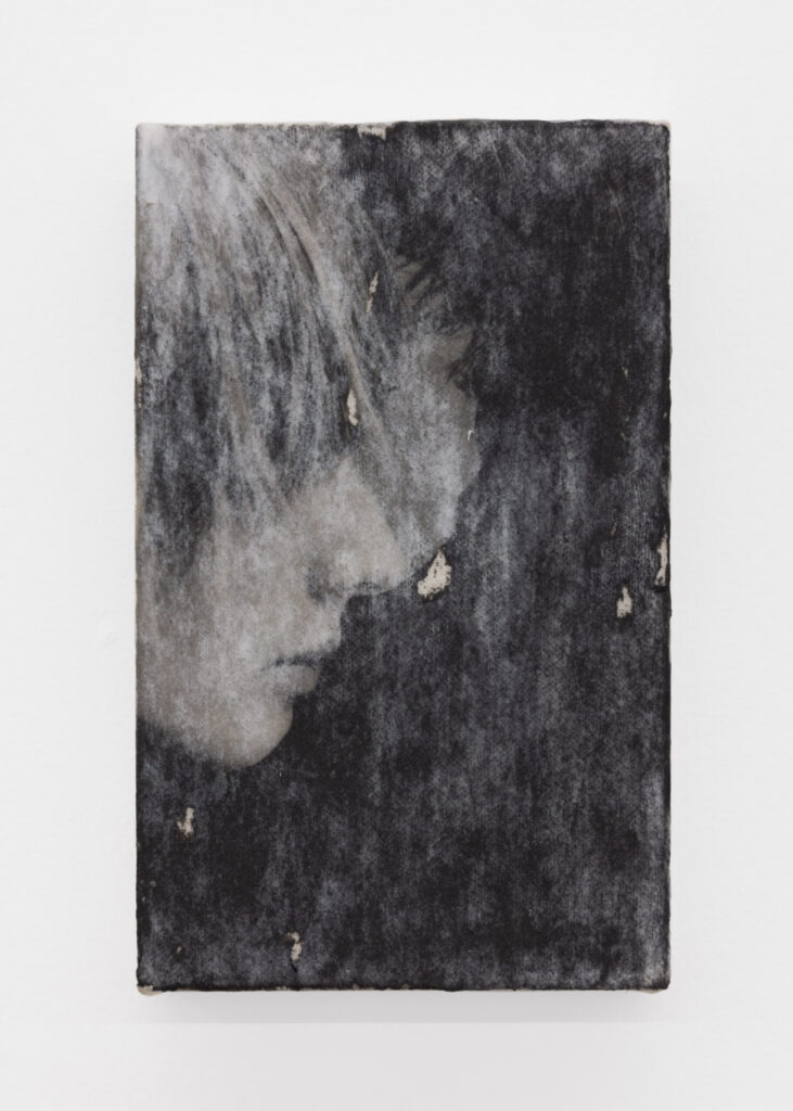 Garrett Lockhart, Profile (Right), 2023, inkjet transfer on linen over board 5 x 7 inches, 12.7 x  17.78 cm