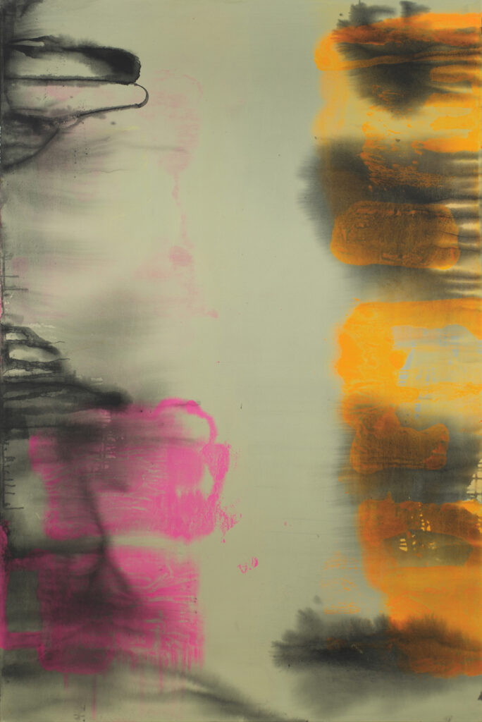 Bobbie Oliver, RV Grey/Green, Orange, Pink, 2023 acrylic on canvas, 72 x 48 in.
Photo: KC Crow Maddux / courtesy of the artist and High Noon Gallery