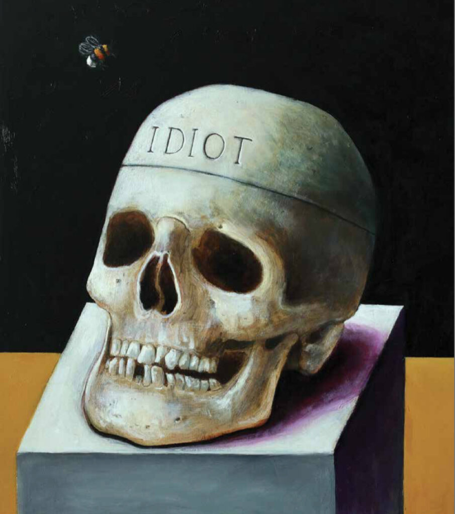 Paul Pretzer, Dead Idiot, oil on wood, 17.1 x 15 inches. Courtesy of Marc Straus Gallery