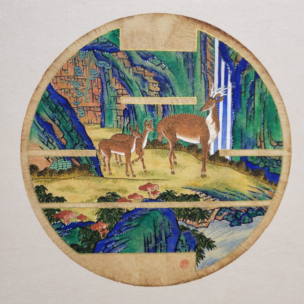 Longevity: BOK Series, 2021-2024, 10x10” Asian Watercolor, mixed media on coffee filter, on Hanji covered wood pane