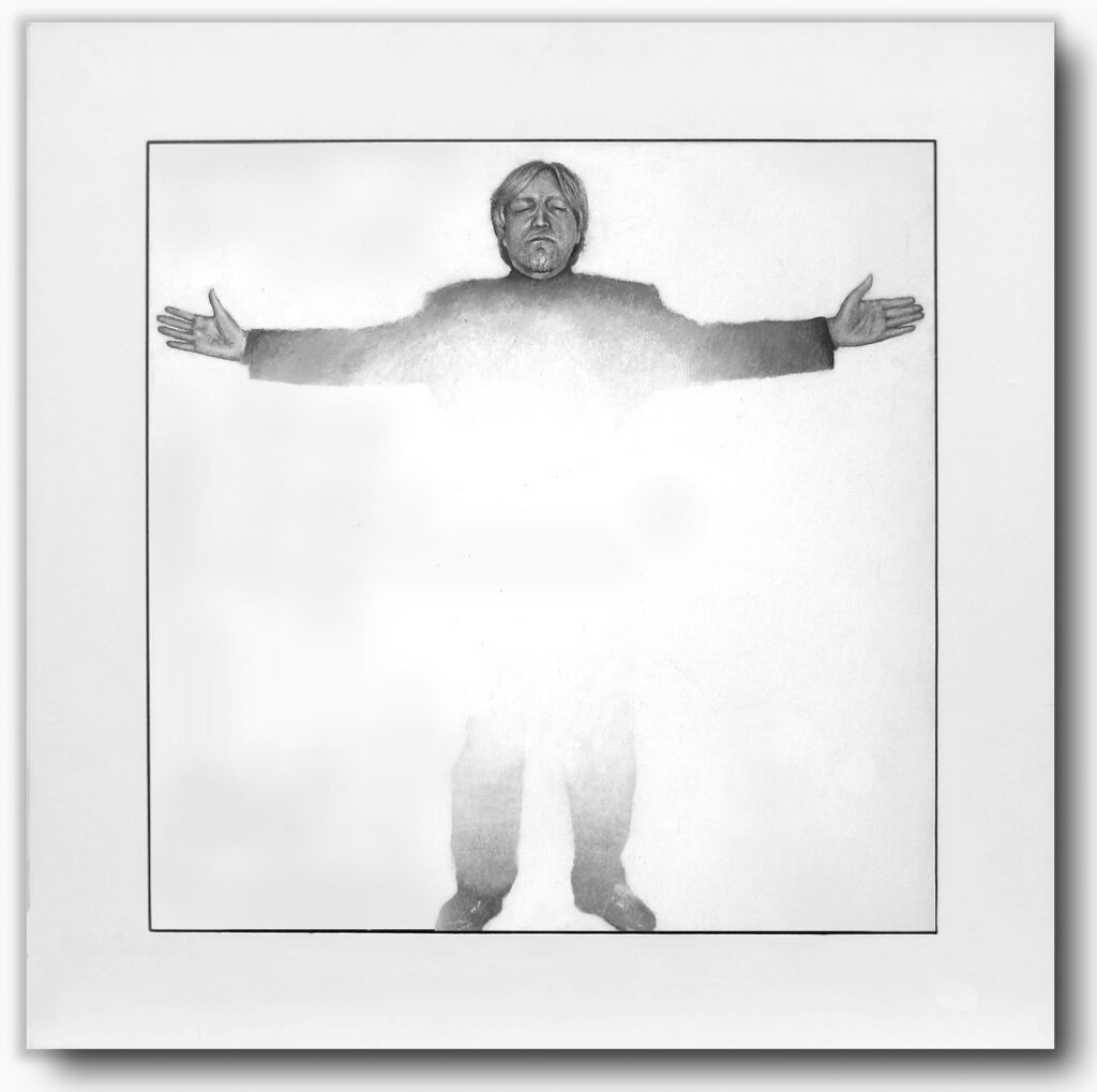 My Spirit Lives Here! 1996, acrylic on masonite, 32 x 32 inches (Inspired by the January 2, 1996 visit to the Ernie Wolfe Gallery in Santa Monica, California). Courtesy of the artist